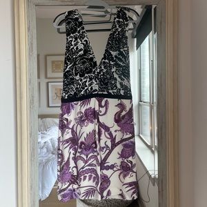 Gucci Women's V-Neck Runway Multi Color Silk Floral Knee Length Dress 284032